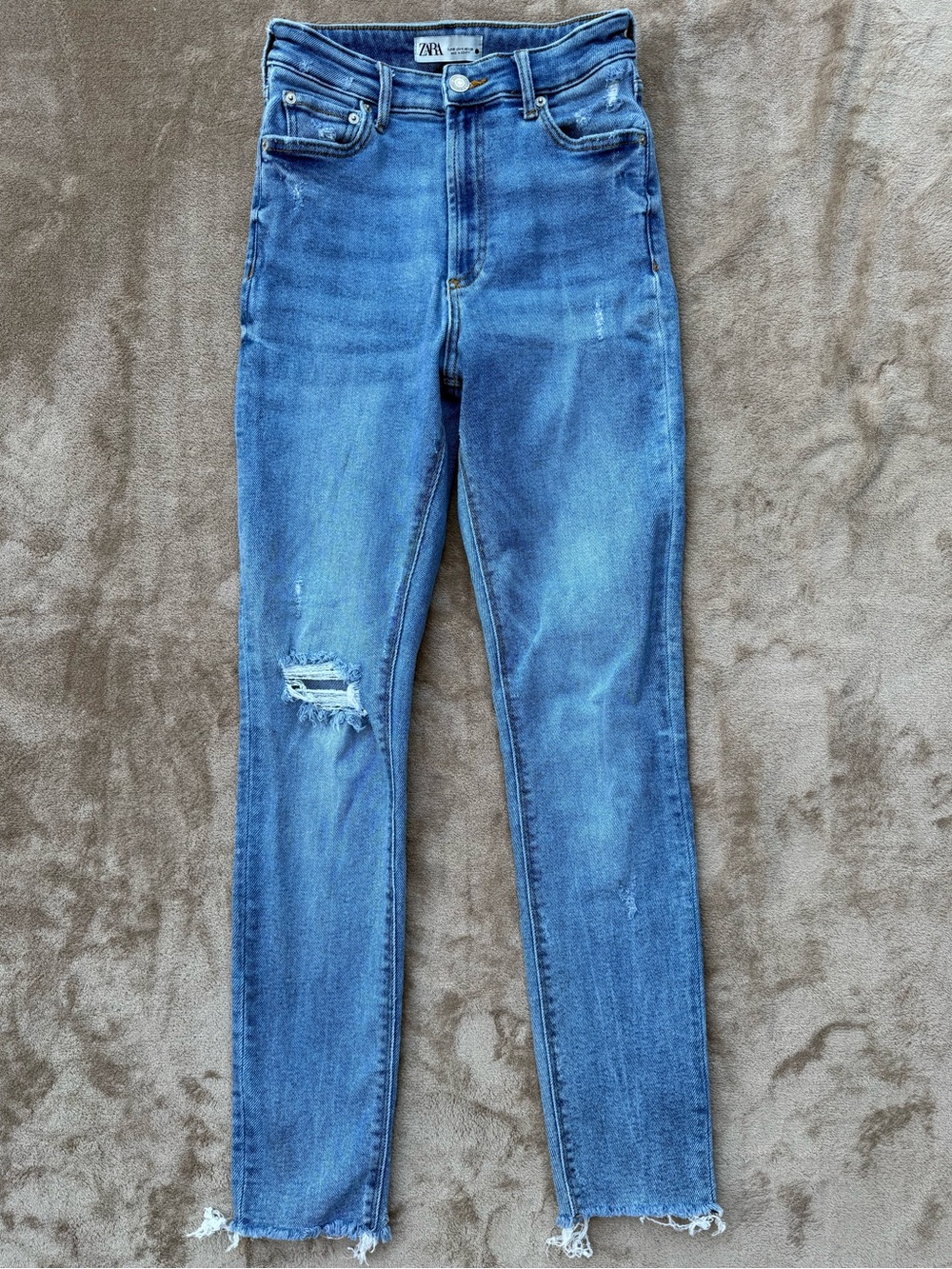Zara Medium Blue High-Rise Distressed Skinny Jeans